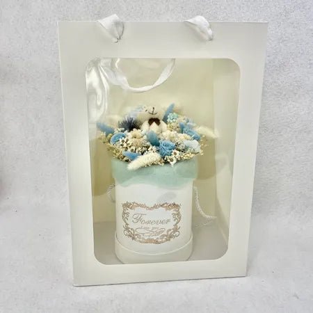 FLOWER BOX, Blue/white dried flowers, Birth Gift, Birthday, Eco-sustainable Gift
