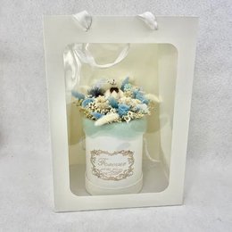 FLOWER BOX, Blue/white dried flowers, Birth Gift, Birthday, Eco-sustainable Gift