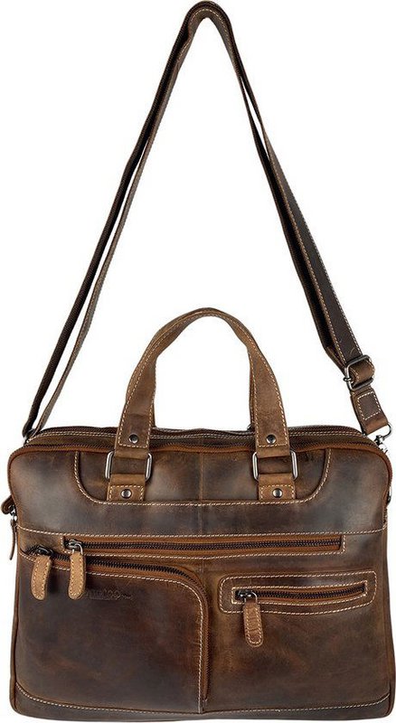 Bolso portátil Messenger Bag 15 Cognac de cuero de búfalo de 6 pulgadas