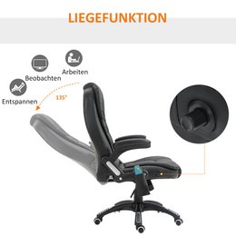 Silla de oficina con función de masaje, función de calor, altura regulable, función de inclinación, silla de oficina de masaje, blanco crema + negro