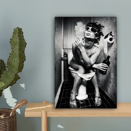 Canvas Painting - Wall Decoration Woman - Vintage - Curles - Toilet - Cigarette - Wall Decoration Living Room - Bedroom Decoration - Room Accessories - Canvas Paintings