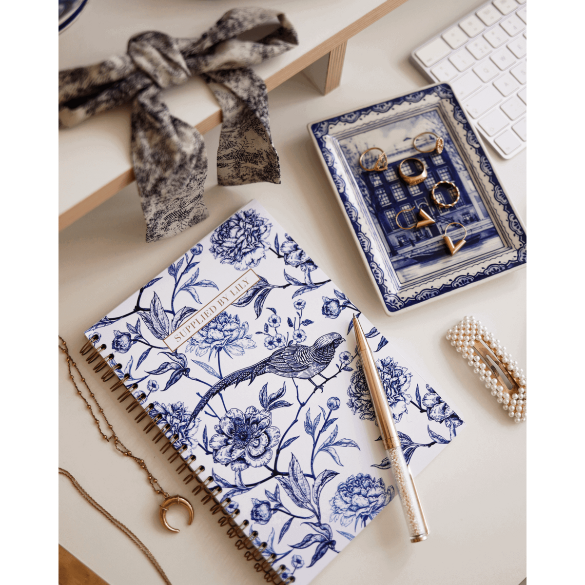 A5 Spiral Notebook in Luxurious Toile de Jouy