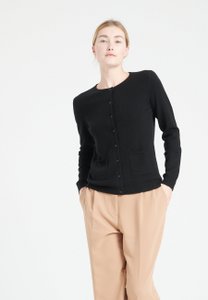 LILLY 4 Schwarzer, taillierter Kaschmir-Cardigan mit Rundhalsausschnitt