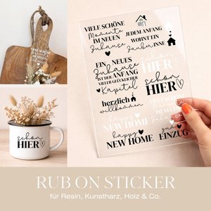Rub Ons "HOME", Stickerbögen, UV-DTF Aufkleber im A5 Format