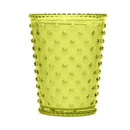 A tall, round glass candle in a chestnut color with a hobnail texture and pattern. The candle has a rustic, vintage-inspired design.