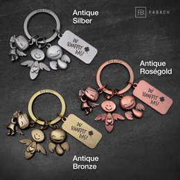 3 Angels" Guardian Angel Keychain - Angel Lucky Charm with Message Engraved "You can do it!"