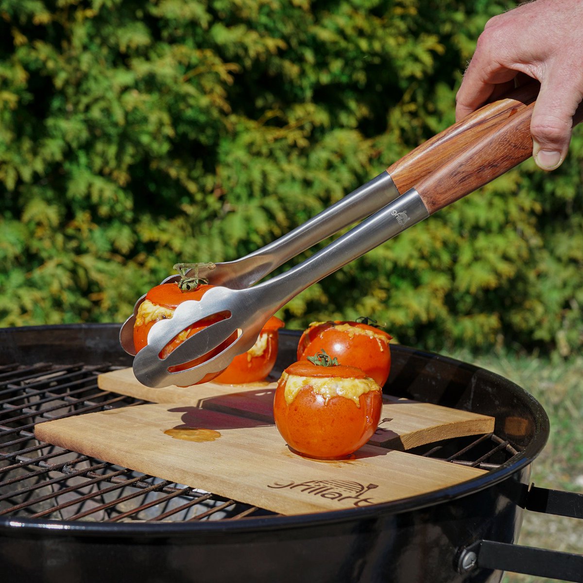 Juego de cubiertos grillart® premium grill, 3 piezas de acero inoxidable de alta calidad y elegantes mangos de madera