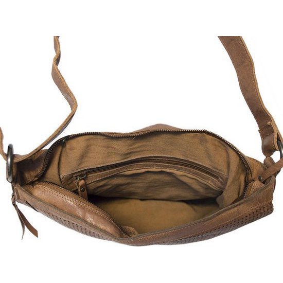 Damer skuldertaske - lysebrunt vintage læder, skuldertaske eller crossbody taske