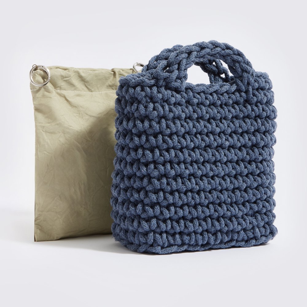 “Voukola cotton” crochet crossbody bag with waterproof pouch denim blue