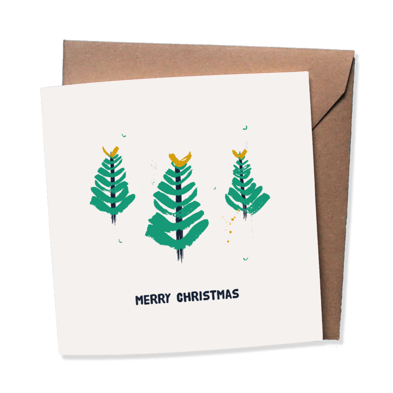 Set 10 Christmas cards with envelope | HOLIDAYS | christmas ball - christmas trees - december - merry christmas - 2 designs | folded card - matte off-white - heavy quality Biotop paper