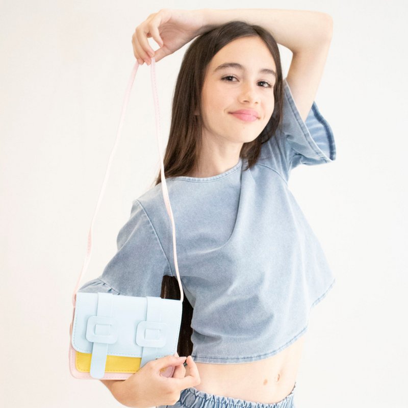 Children's shoulder bag - Tamara the little pink and blue satchel