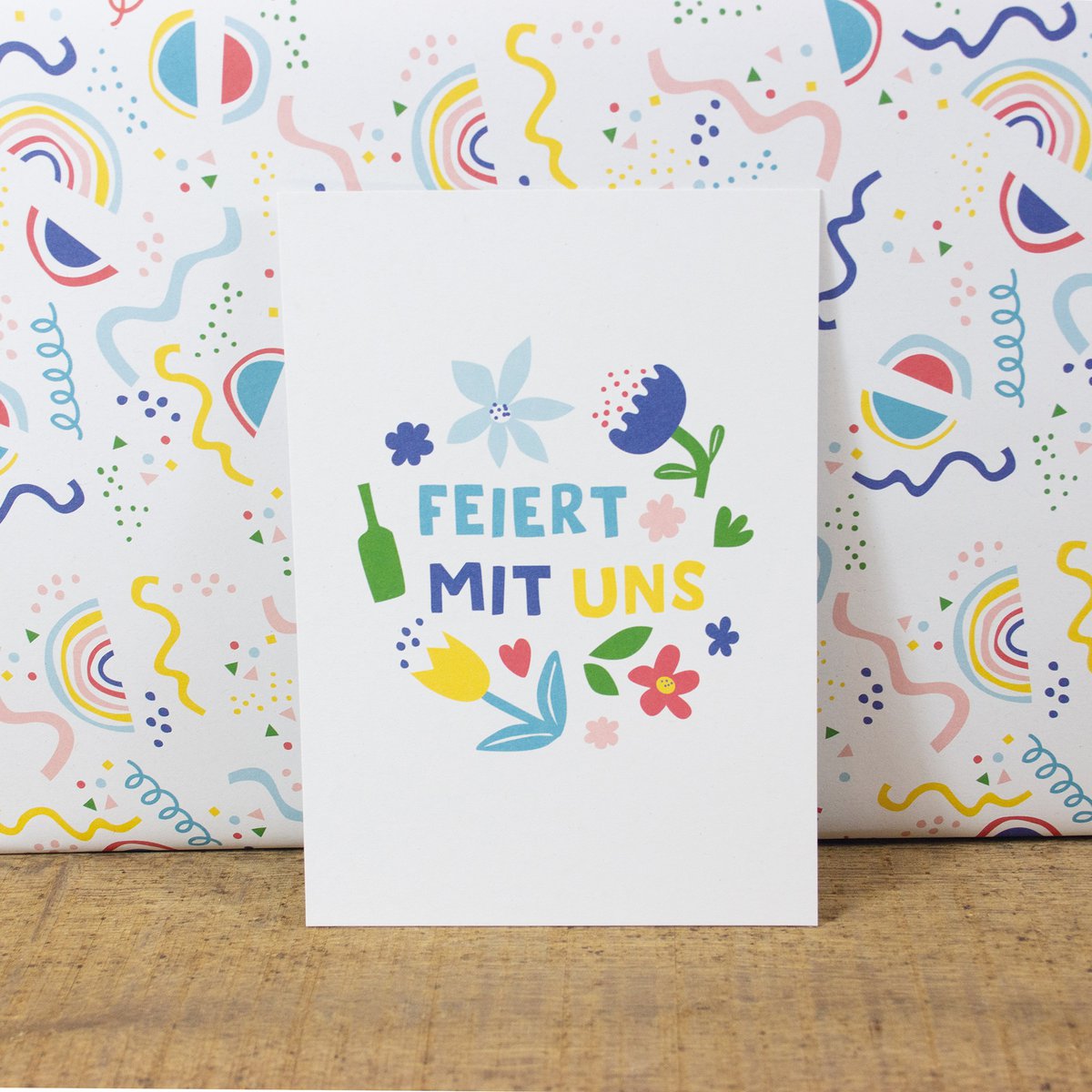 Postkarte Feiert mit uns