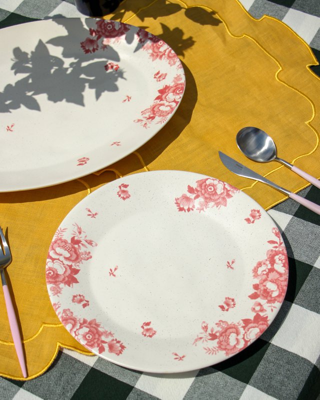 Serveer schotel vintage bloemen roze
