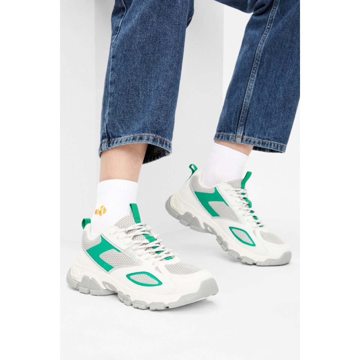 Organic Quarter Socks Nemo - Korte witte sokken met geborduurde clownvis