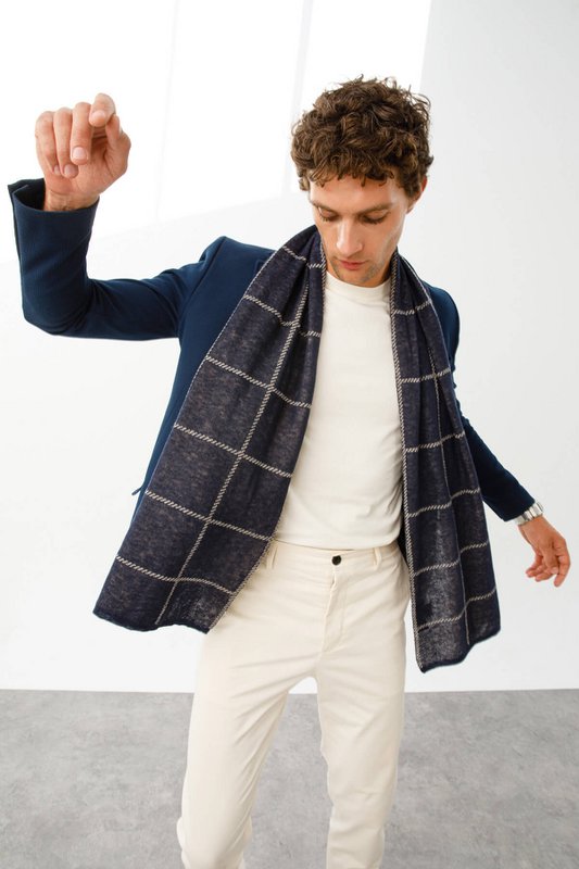 Mężczyźni Roman Check Scarf Navy-Ecru
