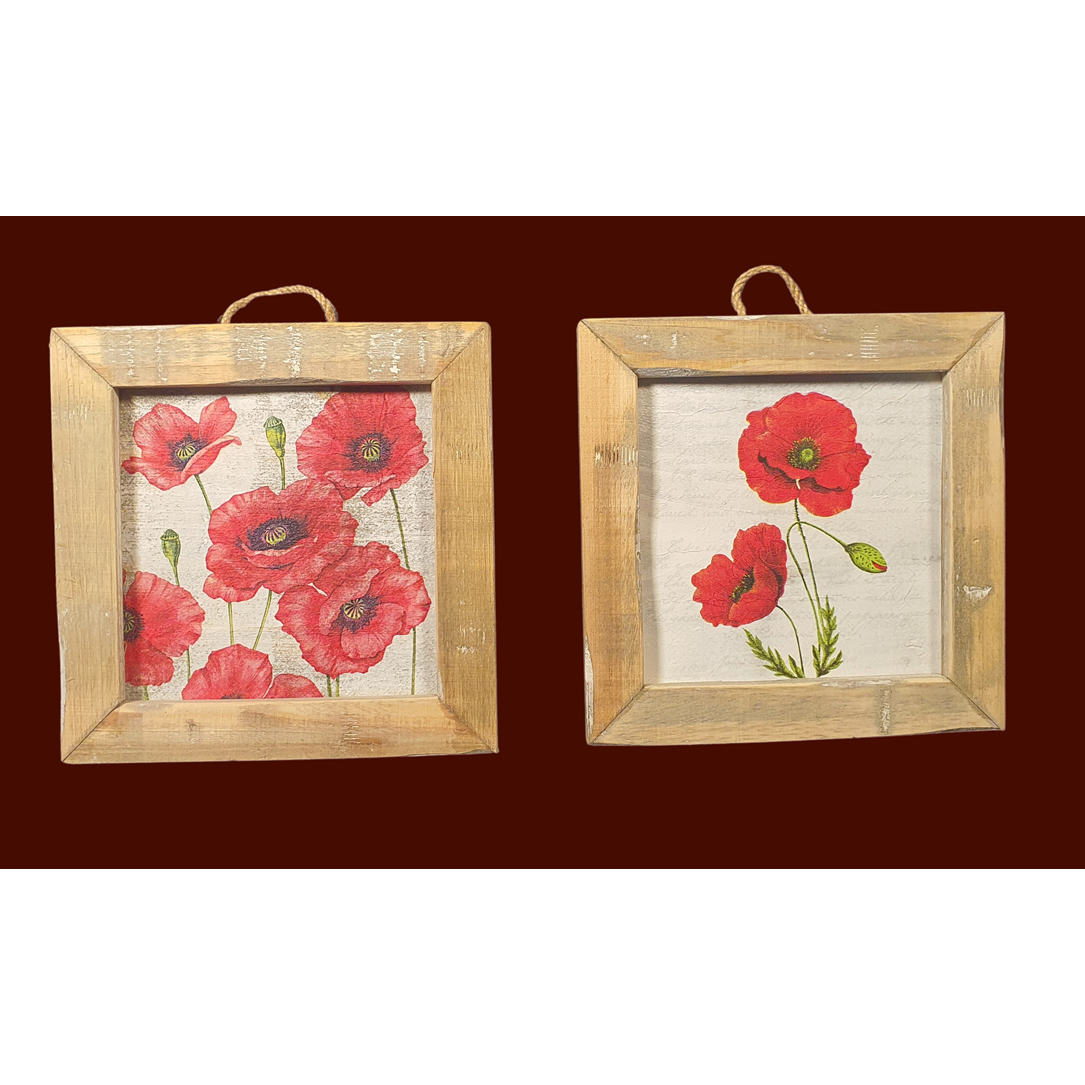 baldosas de madera viejas amapolas holandesas rojas