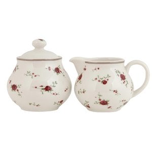 Milk and sugar set 12x9x8 / Ø 9x10 cm Beige ceramic floral milk jug