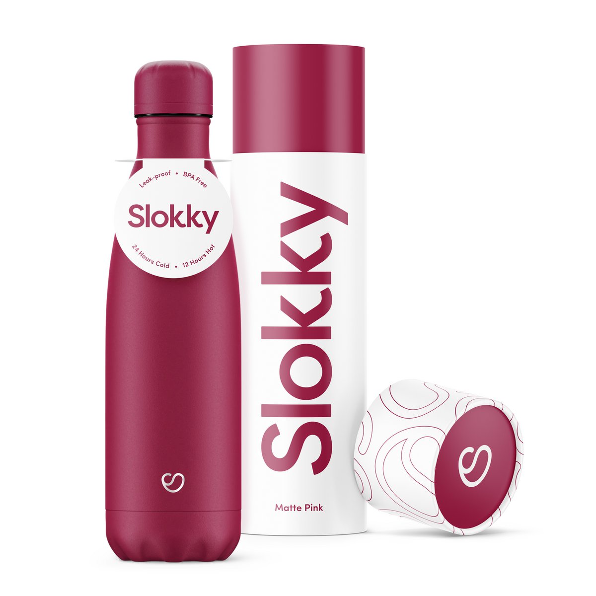 Slokky Matte Pink Bottle & Lid - 500ml
