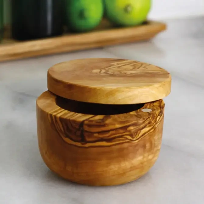 Salt Keeper with Magnetic Lid - Olive Wood