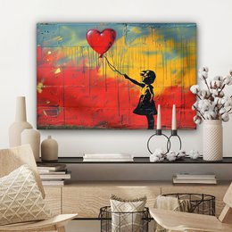 Canvas schilderij  - Wanddecoratie Banksy Style - Kleurrijk - Graffiti - Meisje - Street art - Muurdecoratie woonkamer - Slaapkamer decoratie - Kamer accessoires - Schilderijen op canvas