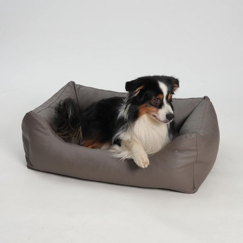Hundebett Box Bett Saddle Kunstleder taupe