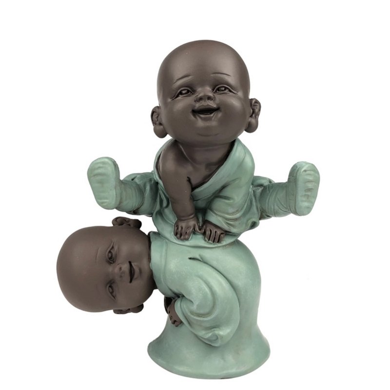 Statuette 2 Bonzes Jump - Zen og Feng Shui dekoration - For at skabe en afslappende og spirituel atmosfære - Heldig gaveidé