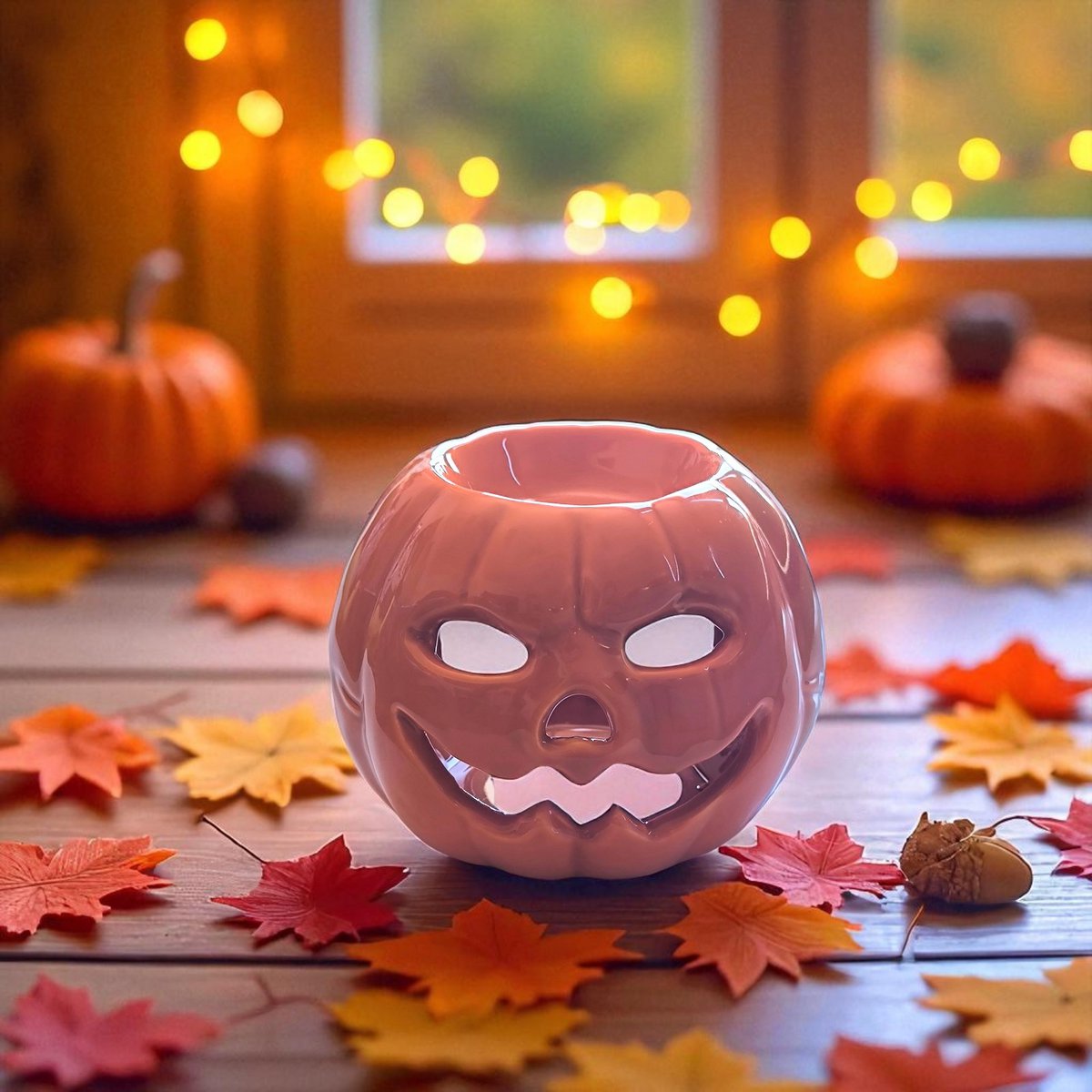 Bruciatore di incenso di zucca in ceramica – Diffusore di oli essenziali, cere e profumi – 12 cm – Lavorazione artigianale – Ambiente Zen