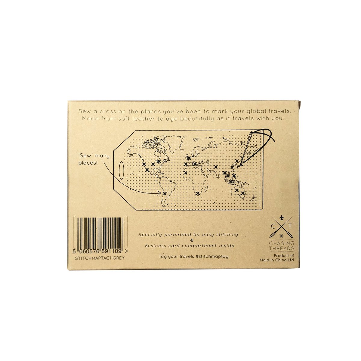 Étiquette à Bagage Stitch Map - Marron