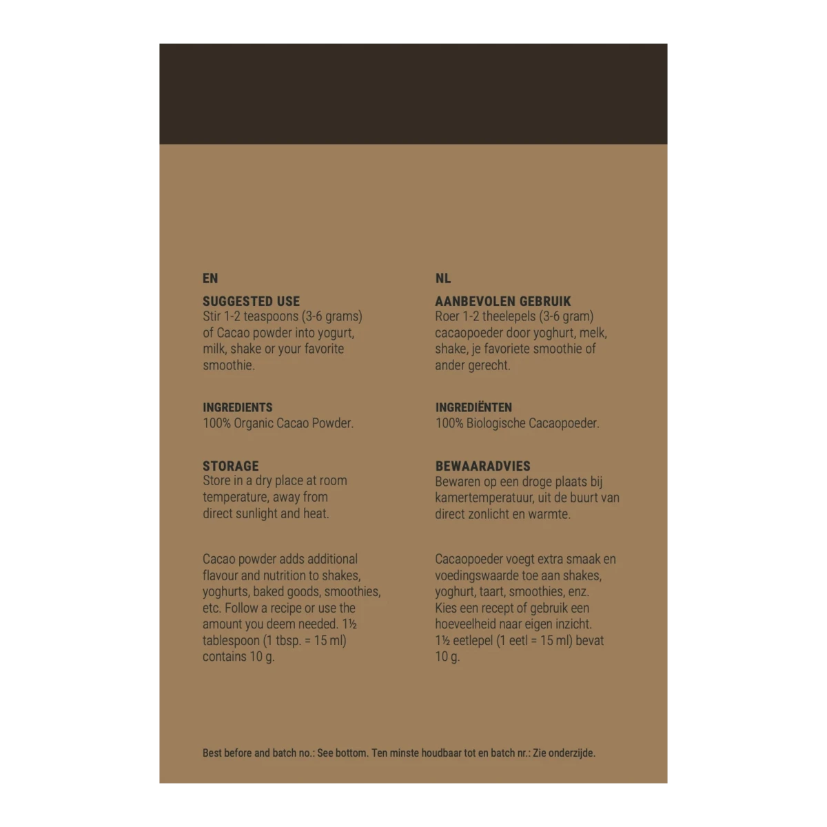 Big Food - Puur cacaopoeder, rauw en biologisch - 400 g