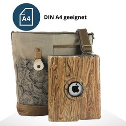 Sunsa dames schoudertas. Handtas gemaakt van canvas en leer. Schoudertas in vintagestijl. Grote kaki crossbodytas voor dames met mandala print
