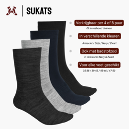 Sukats® 4 of 8 Paar Merino Wol Sokken met badstofzool | Wollen Sokken | Naadloos | Zwart of Navy Blue | Meerdere maten