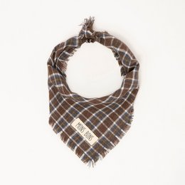 Plaid pet bandana in brown and blue tones, with a soft, cozy fabric and a stylish design. Suitable for small to medium-sized pets.