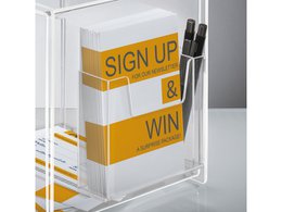 Promotional box Sigel transparent A5 21x36x21cm, including holder for pen and flyer