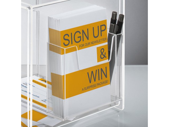 Promotional box Sigel transparent A5 21x36x21cm, including holder for pen and flyer