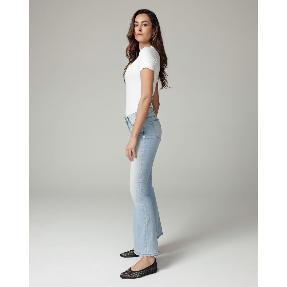 Bleached Blue Flare High-Rise Jeans | The Belly