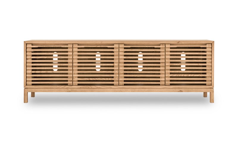 Tanner Console multimédia à quatre portes en bois de frêne et lin
