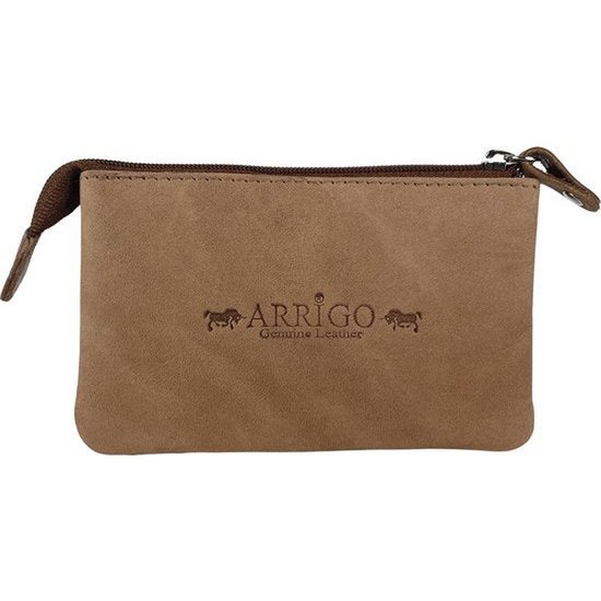 Taupe Leather Key Pocket med lynlås - lille tegnebog til damer med fleksibelt læder, perfekt til at organisere dine nøgler og små vigtige ting.