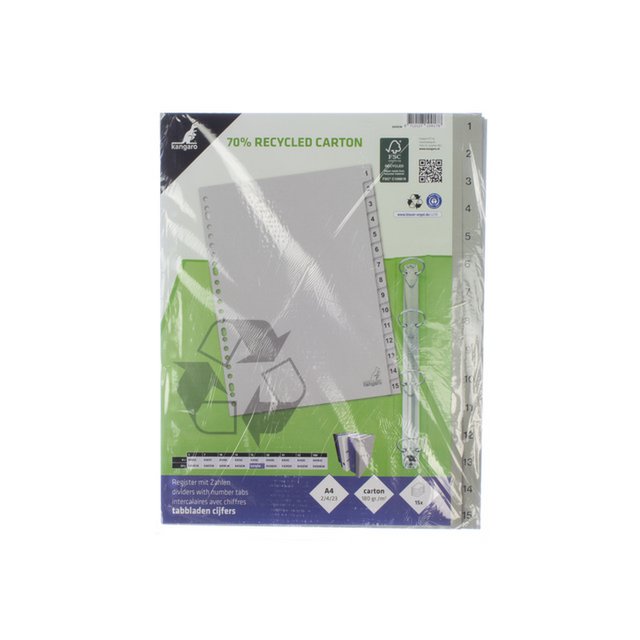Onglet ECO Kangaro A4 chiffres 180gr carton gris 23r 15pcs FSC