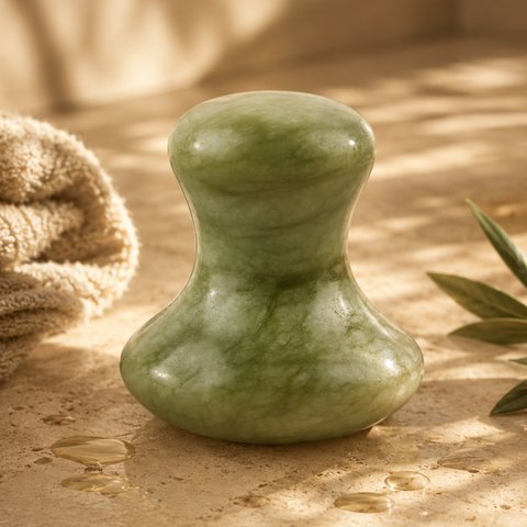 Champi Gua Sha – Groene Jade Steen – Ontspanning en Massage – Rustgevende Lifting – Natuursteen – Cadeau om te geven