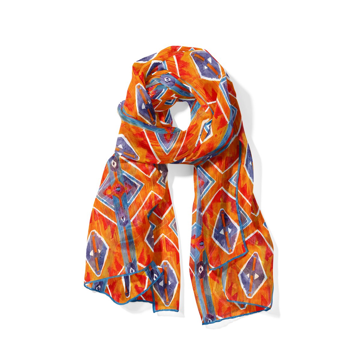 Colorful Silk Scarf Ikat Print Elang