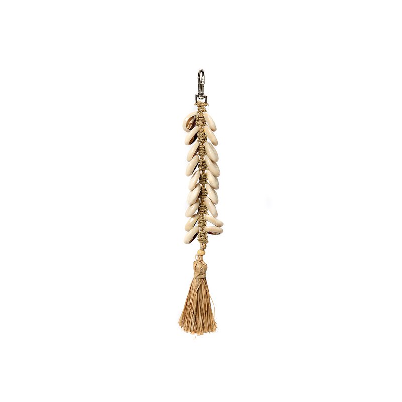 The Raffia Fishbone Keychain - Natural White