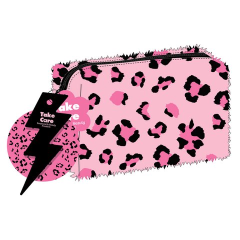 PLÜSCH-TASCHE/KOSMETIKTASCHE – ROSA LEOPARDENMUSTER