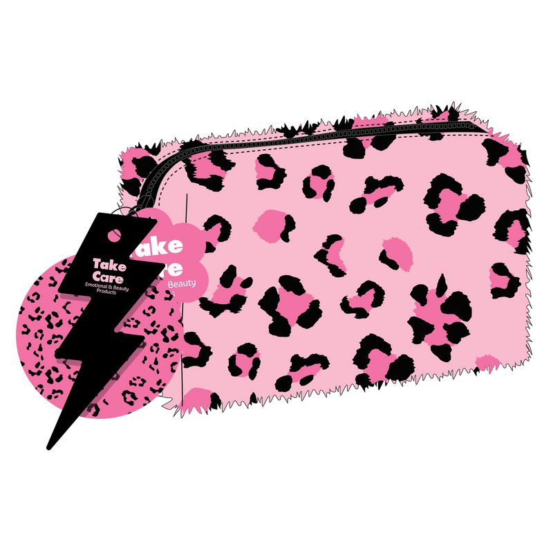 PLÜSCH-TASCHE/KOSMETIKTASCHE – ROSA LEOPARDENMUSTER