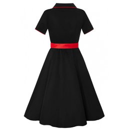 EU Stock Sherry Rockabilly Diner kjole i sort/rød