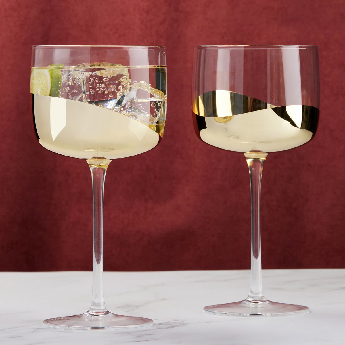 Set of 2 Wave Gold Gin Glasses - Cocktail Glass Set