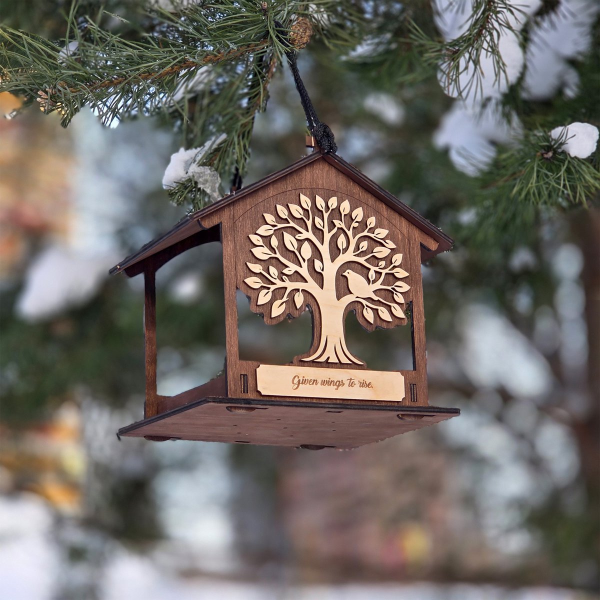 Handgefertigter Vogelfutterspender aus Holz, Garten- und Wildtiergeschenk