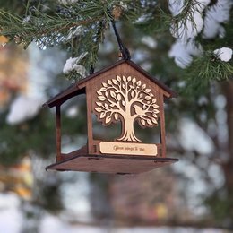 Handgefertigter Vogelfutterspender aus Holz, Garten- und Wildtiergeschenk
