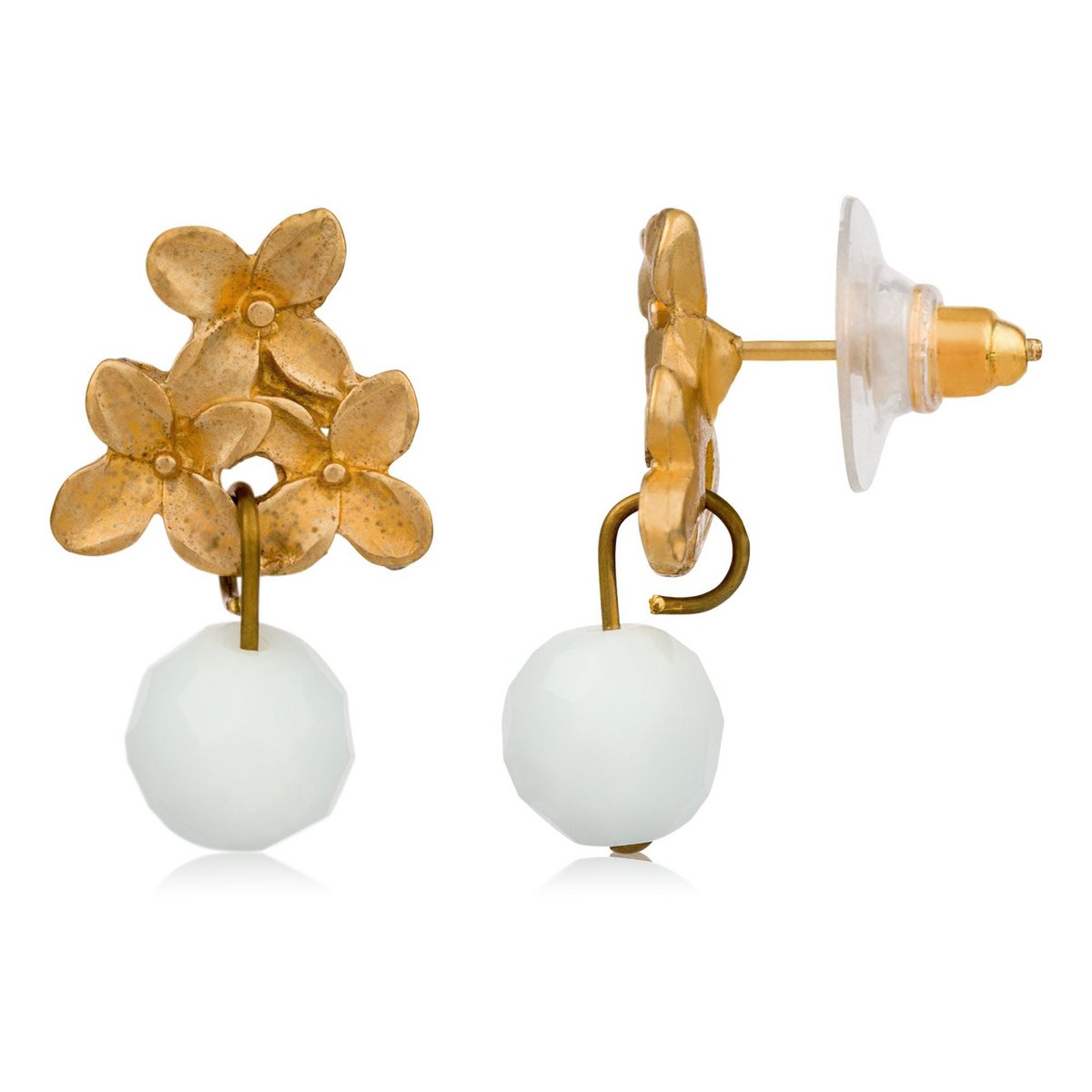 Gouden boeket witte Swarovski kristal oorbel