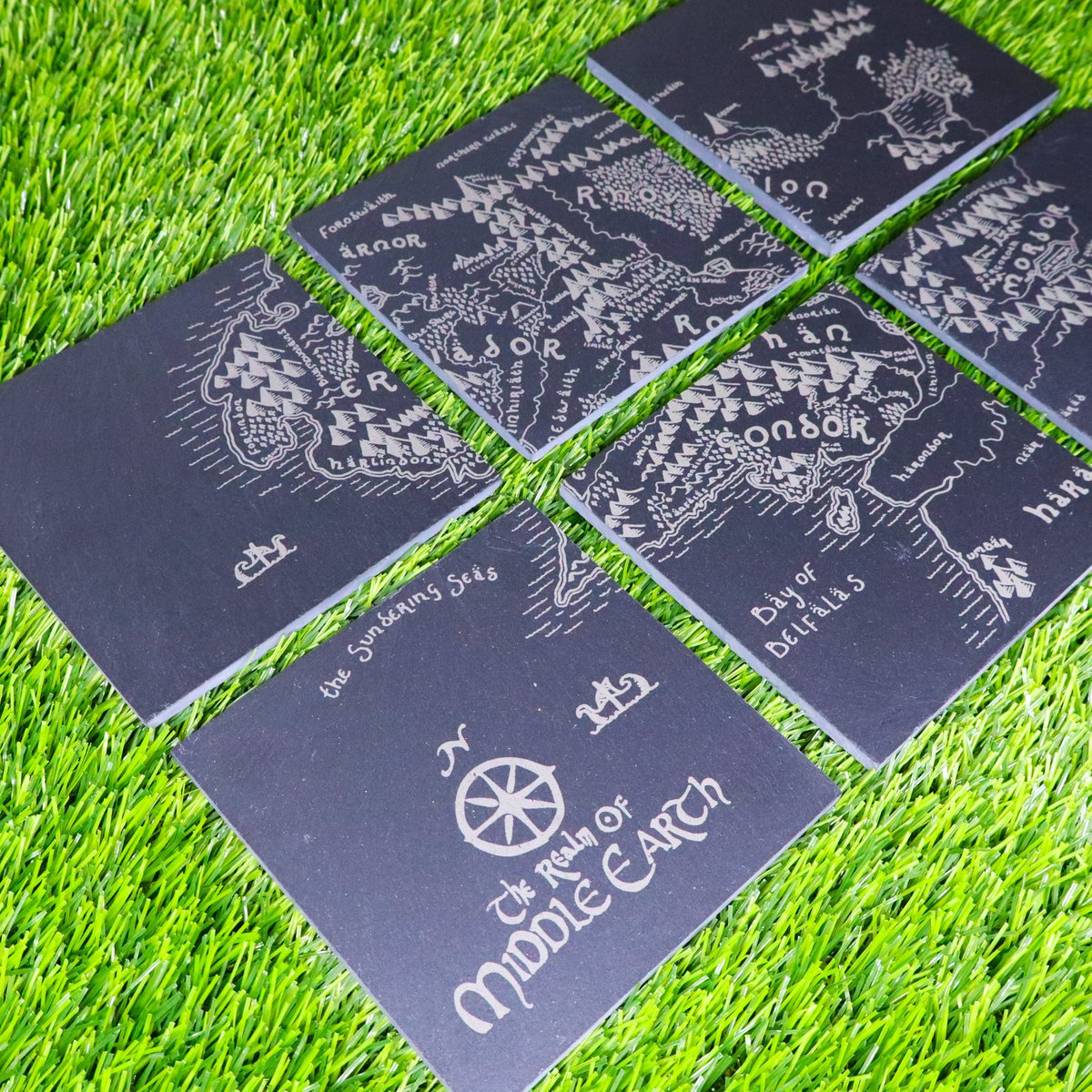 Premium Lord of the Rings Slate Coaster Set, Fantasy Geek Home Nerd Decor, Tolkien Fan Housewarming