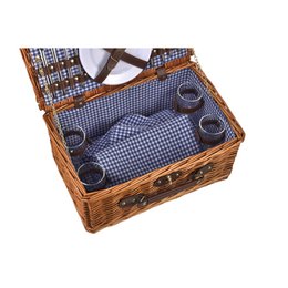 LAGUIOLE, Panier Pique-Nique pour 4 Personnes, Osier, Coton, Céramique, Métal et PVC, Repas Nomades, Plein Air, Extérieur, Camping, Randonnée, Marron